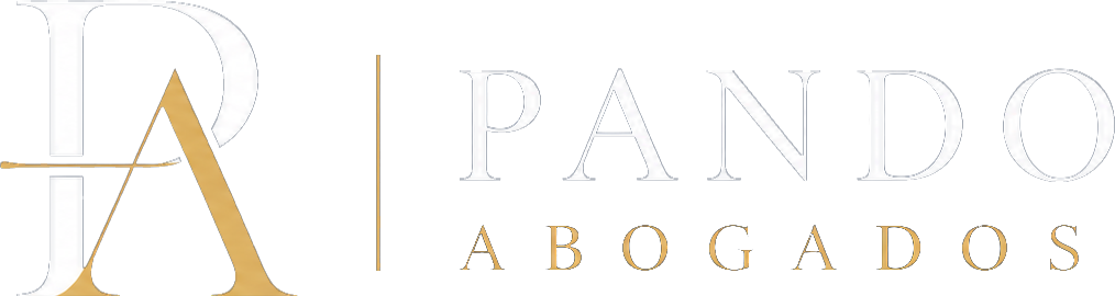 logoweb_ Logo for PANDO ABOGADOS law firm on a dark blue background; white stylized 'A' with a gold crossbar and vertical gold line separating the name.